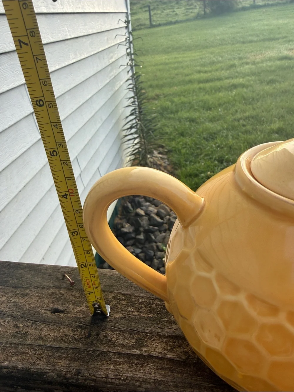 Yellow Honeycomb Ceramic Teapot with Bee Accent